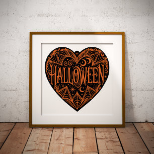 Halloween Heart, Black Heart Shape, Holiday Poster