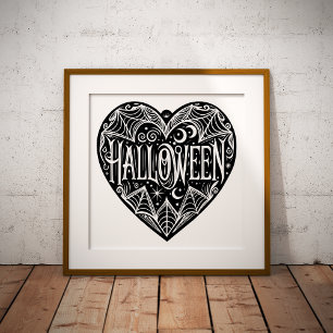 Halloween Heart, Black Heart Shape, Holiday Poster