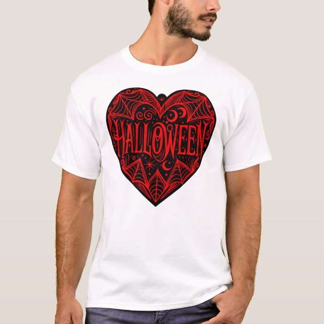 Halloween Heart, Black Heart Shape, Holiday T-Shirt (Front)