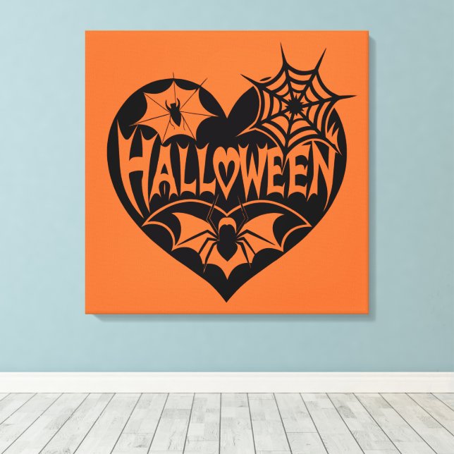 Halloween Heart, Black Heart Shape, Spider Web Canvas Print (Insitu(Wood Floor))