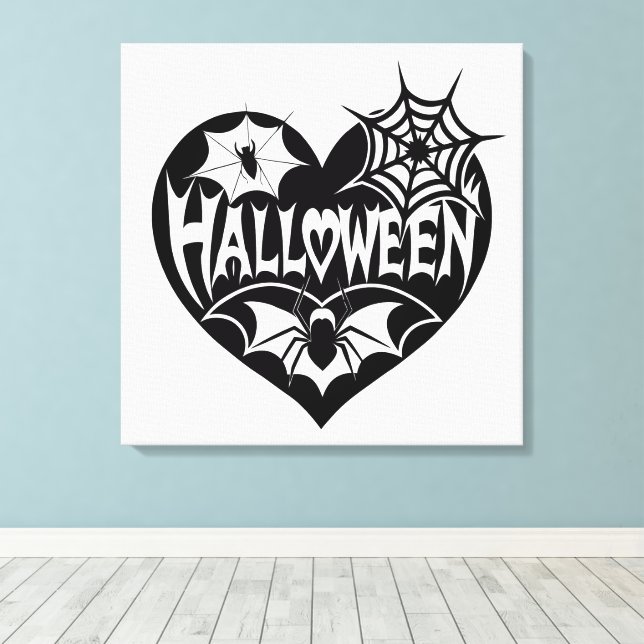 Halloween Heart, Black Heart Shape, Spider Web Canvas Print (Insitu(Wood Floor))