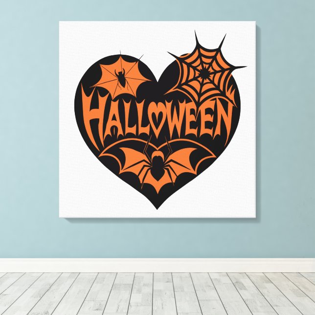 Halloween Heart, Black Heart Shape, Spider Web Canvas Print (Insitu(Wood Floor))