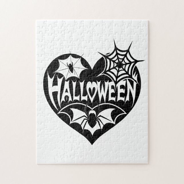 Halloween Heart, Black Heart Shape, Spider Web Jigsaw Puzzle (Vertical)