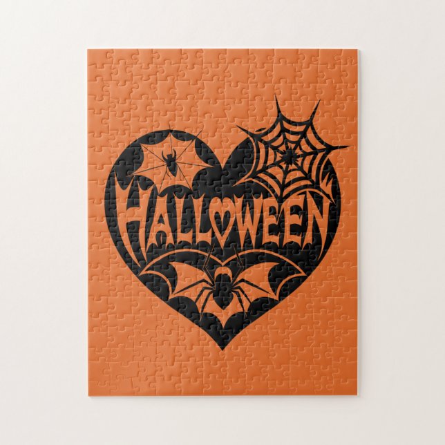 Halloween Heart, Black Heart Shape, Spider Web Jigsaw Puzzle (Vertical)