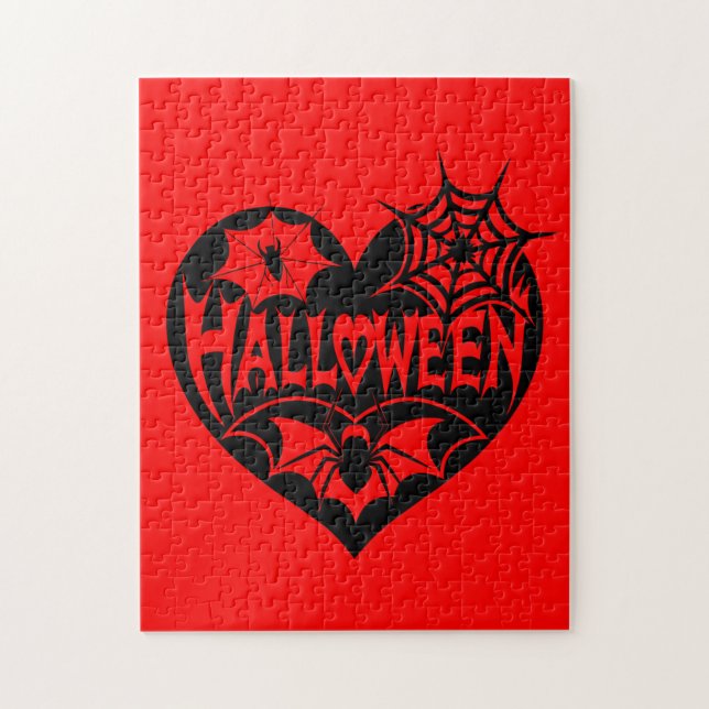 Halloween Heart, Black Heart Shape, Spider Web Jigsaw Puzzle (Vertical)