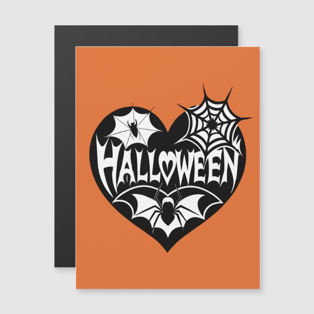 Halloween Heart, Black Heart Shape, Spider Web Magnetic Invitation (Front/Back)