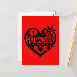Halloween Heart, Black Heart Shape, Spider Web Postcard