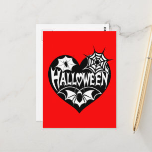 Halloween Heart, Black Heart Shape, Spider Web Postcard