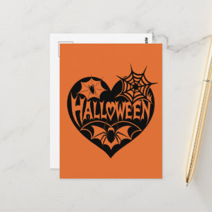 Halloween Heart, Black Heart Shape, Spider Web Postcard