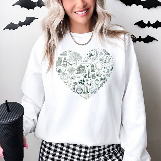 Halloween Heart Green Spooky Doodles Sweatshirt (Creator Uploaded)