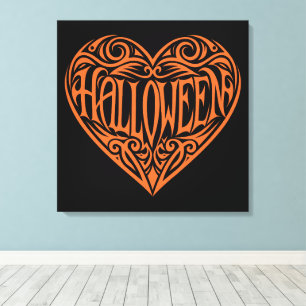 Halloween Heart, Orange Heart, Holiday Canvas Print
