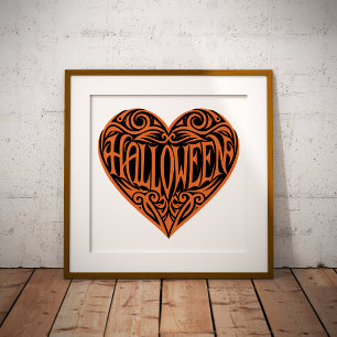Halloween Heart, Orange Heart, Holiday Foil Prints