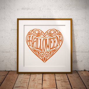 Halloween Heart, Orange Heart, Holiday Poster