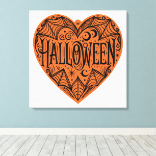 Halloween Heart, Orange Heart Shape, Holiday Canvas Print