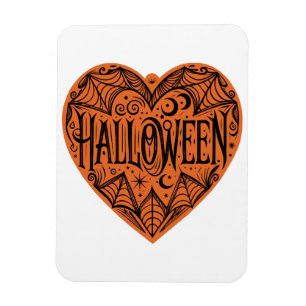 Halloween Heart, Orange Heart Shape, Holiday Magnet