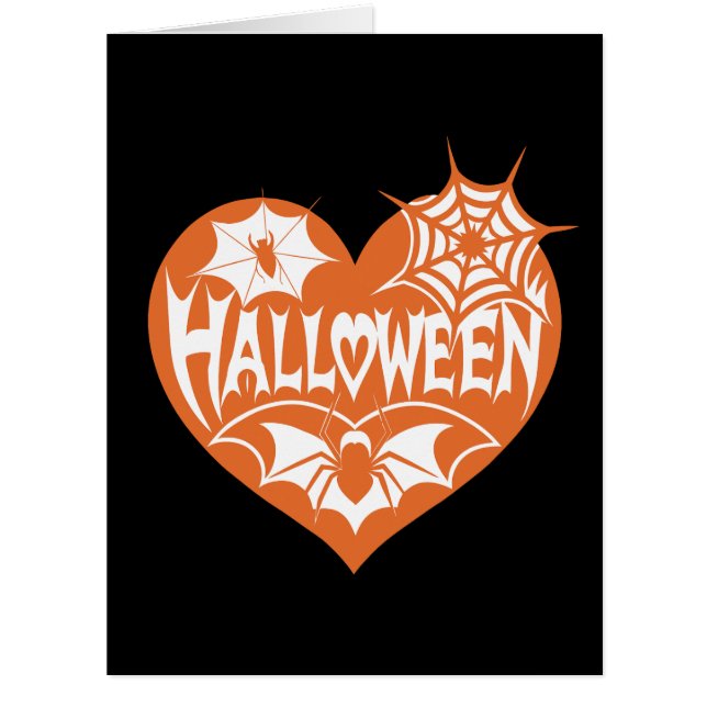 Halloween Heart, Orange Heart Shape, Spider Web (Front)