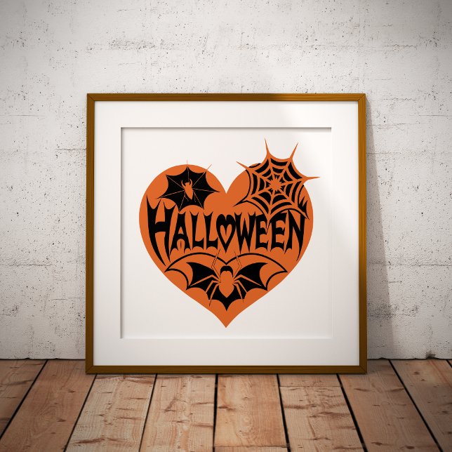 Halloween Heart, Orange Heart Shape, Spider Web Foil Prints (Creator Uploaded)