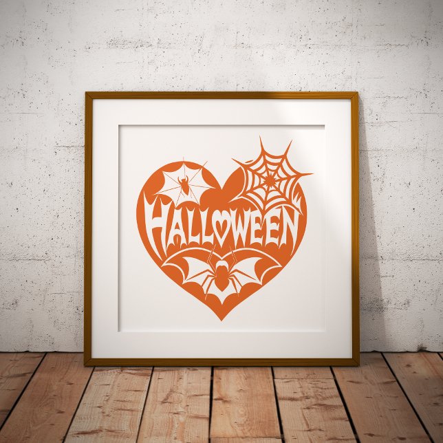 Halloween Heart, Orange Heart Shape, Spider Web Foil Prints (Creator Uploaded)