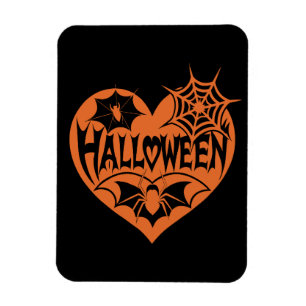 Halloween Heart, Orange Heart Shape, Spider Web Magnet