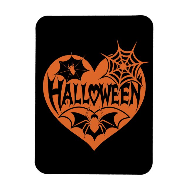 Halloween Heart, Orange Heart Shape, Spider Web Magnet (Vertical)