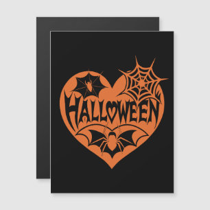Halloween Heart, Orange Heart Shape, Spider Web Magnetic Invitation