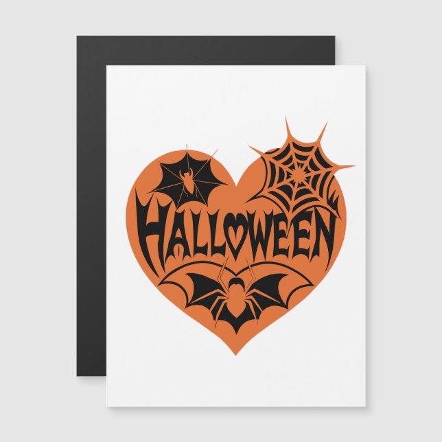 Halloween Heart, Orange Heart Shape, Spider Web Magnetic Invitation (Front/Back)