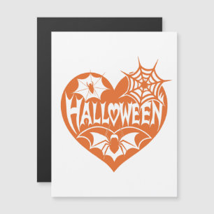 Halloween Heart, Orange Heart Shape, Spider Web Magnetic Invitation