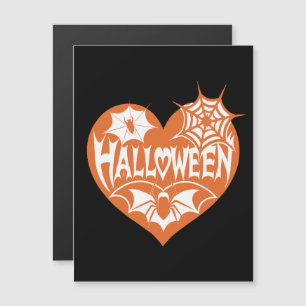 Halloween Heart, Orange Heart Shape, Spider Web Magnetic Invitation