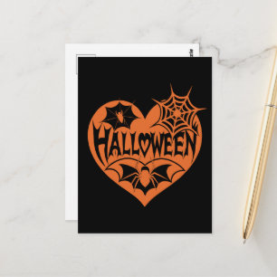 Halloween Heart, Orange Heart Shape, Spider Web Postcard