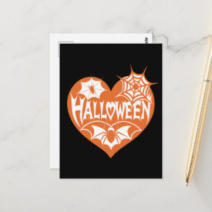 Halloween Heart, Orange Heart Shape, Spider Web Postcard