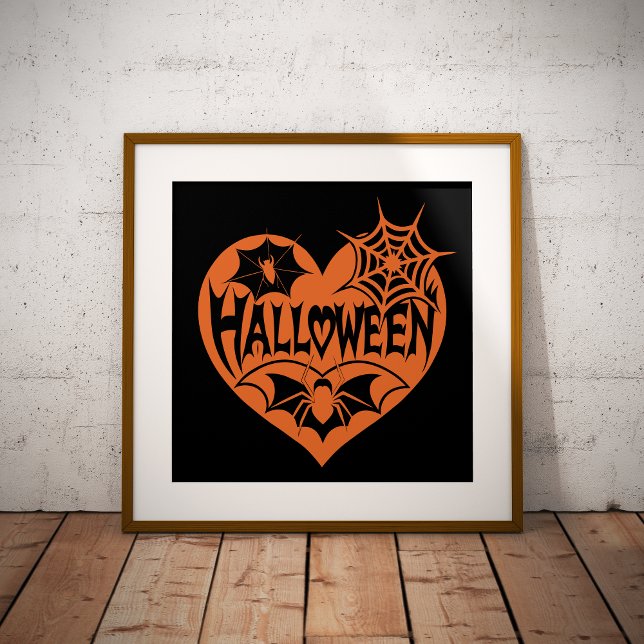 Halloween Heart, Orange Heart Shape, Spider Web Poster (Creator Uploaded)