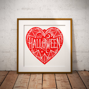Halloween Heart, Red Heart Shape, Holiday Foil Prints