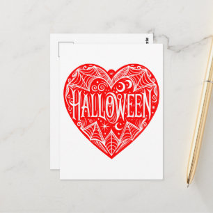 Halloween Heart, Red Heart Shape, Holiday Postcard