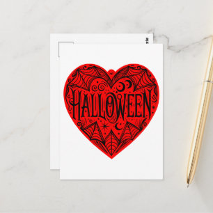 Halloween Heart, Red Heart Shape, Holiday Postcard