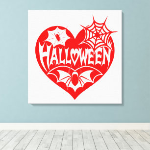 Halloween Heart, Red Heart Shape, Spider Web Canvas Print