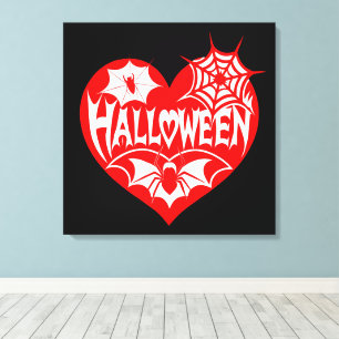 Halloween Heart, Red Heart Shape, Spider Web Canvas Print