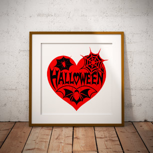 Halloween Heart, Red Heart Shape, Spider Web Foil Prints