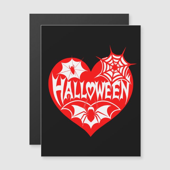 Halloween Heart, Red Heart Shape, Spider Web Magnetic Invitation (Front/Back)