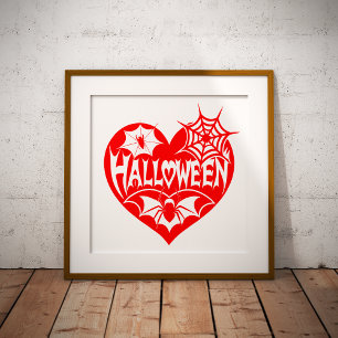 Halloween Heart, Red Heart Shape, Spider Web Photo Print