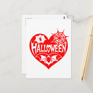 Halloween Heart, Red Heart Shape, Spider Web Postcard