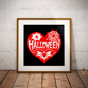 Halloween Heart, Red Heart Shape, Spider Web Poster