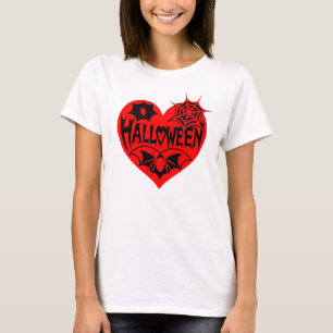 Halloween Heart, Red Heart Shape, Spider Web T-Shirt