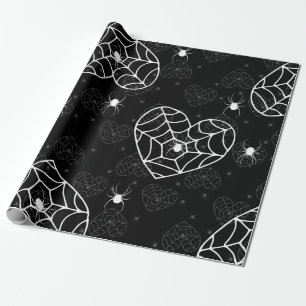 halloween heart spiderweb cobweb spiders  wrapping paper