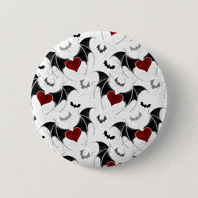 Halloween heart with black bat wings 6 cm round badge (Front)