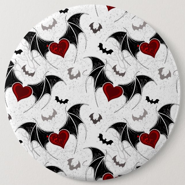 Halloween heart with black bat wings 6 cm round badge (Front)