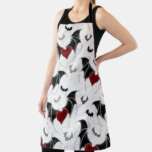 Halloween heart with black bat wings apron