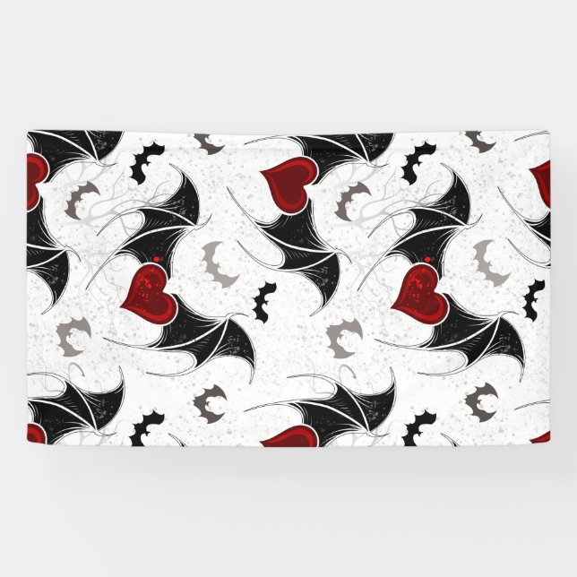 Halloween heart with black bat wings banner (Horizontal)
