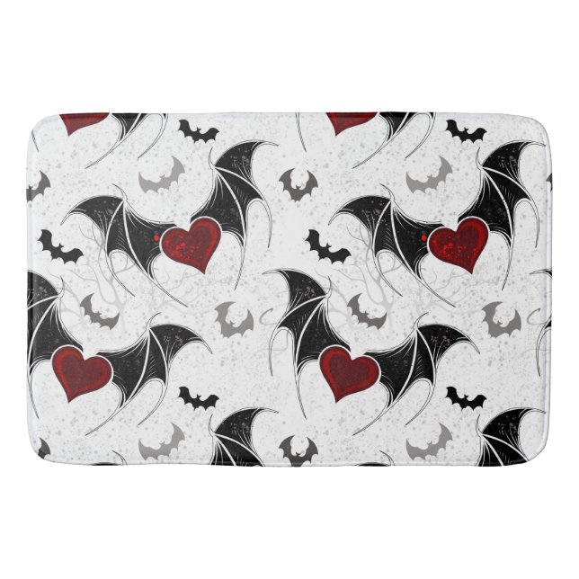 Halloween heart with black bat wings bath mat (Front)