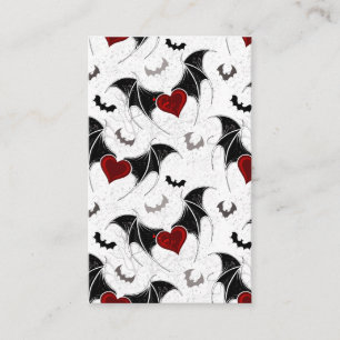 Halloween heart with black bat wings business card