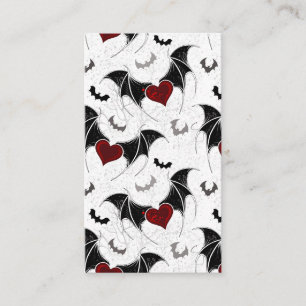 Halloween heart with black bat wings business card
